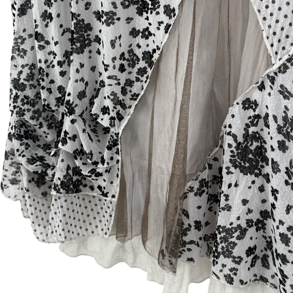 Fleur de Lis Layered Mixed-Print Boho Art Tunic Dress Floral & Polka Dot - Picture 2 of 11